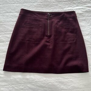 Madewell Maroon Wool Zip Up Skirt